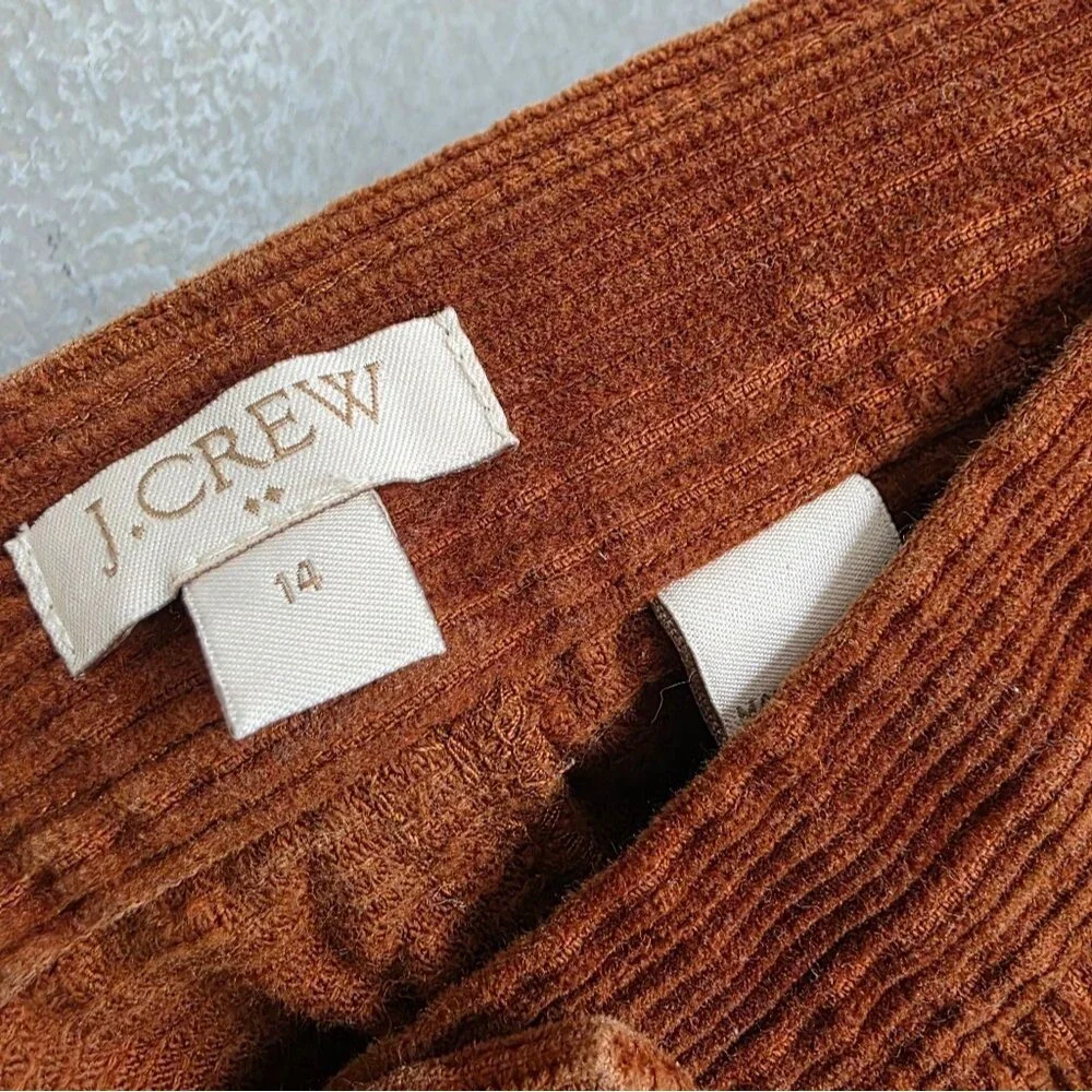 J. Crew Corduroy Brown Cotton Mini Skirt Button Front Women Sz 14